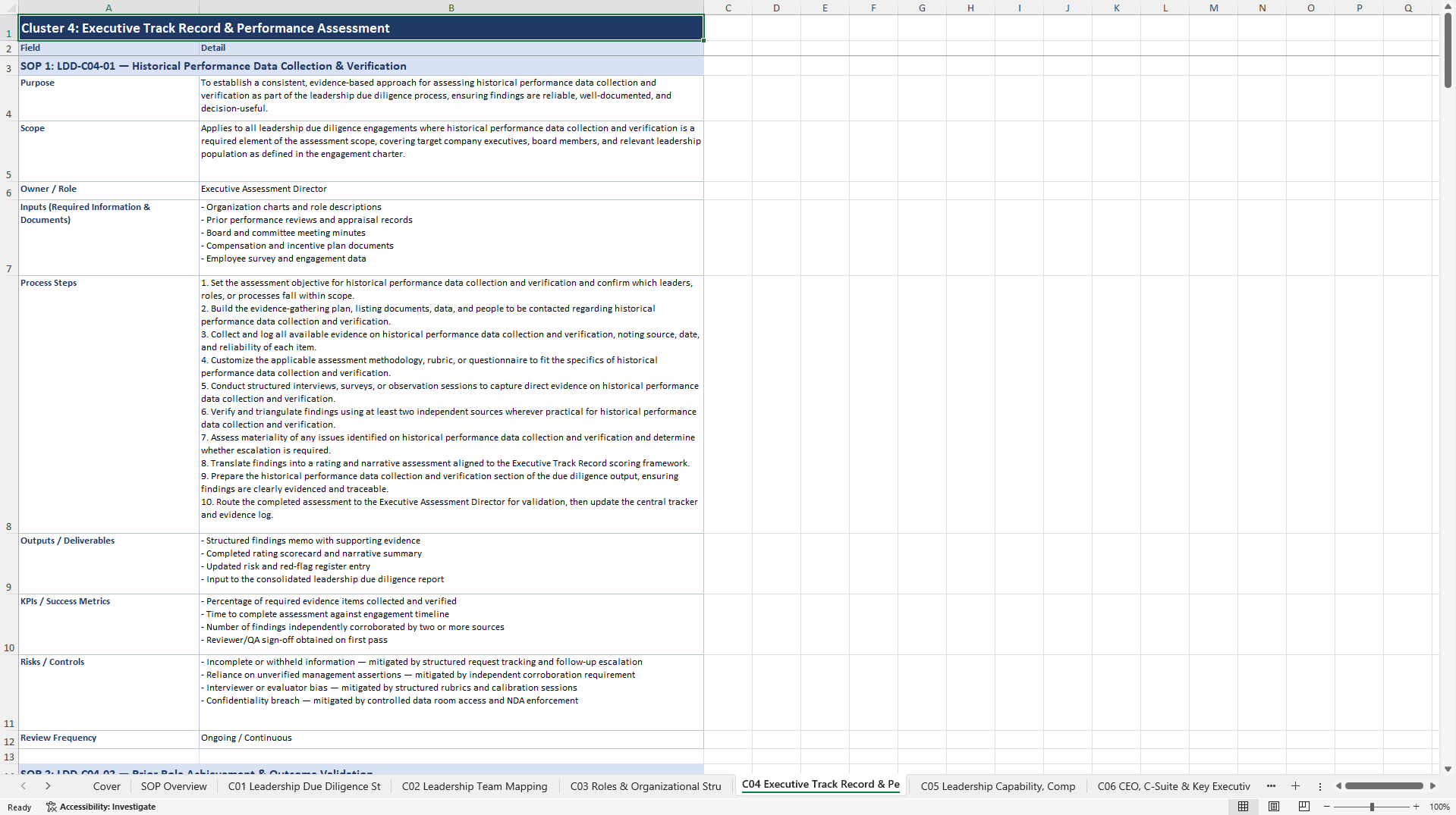 100+ Leadership Due Diligence SOPs (Excel template (XLSX)) Preview Image