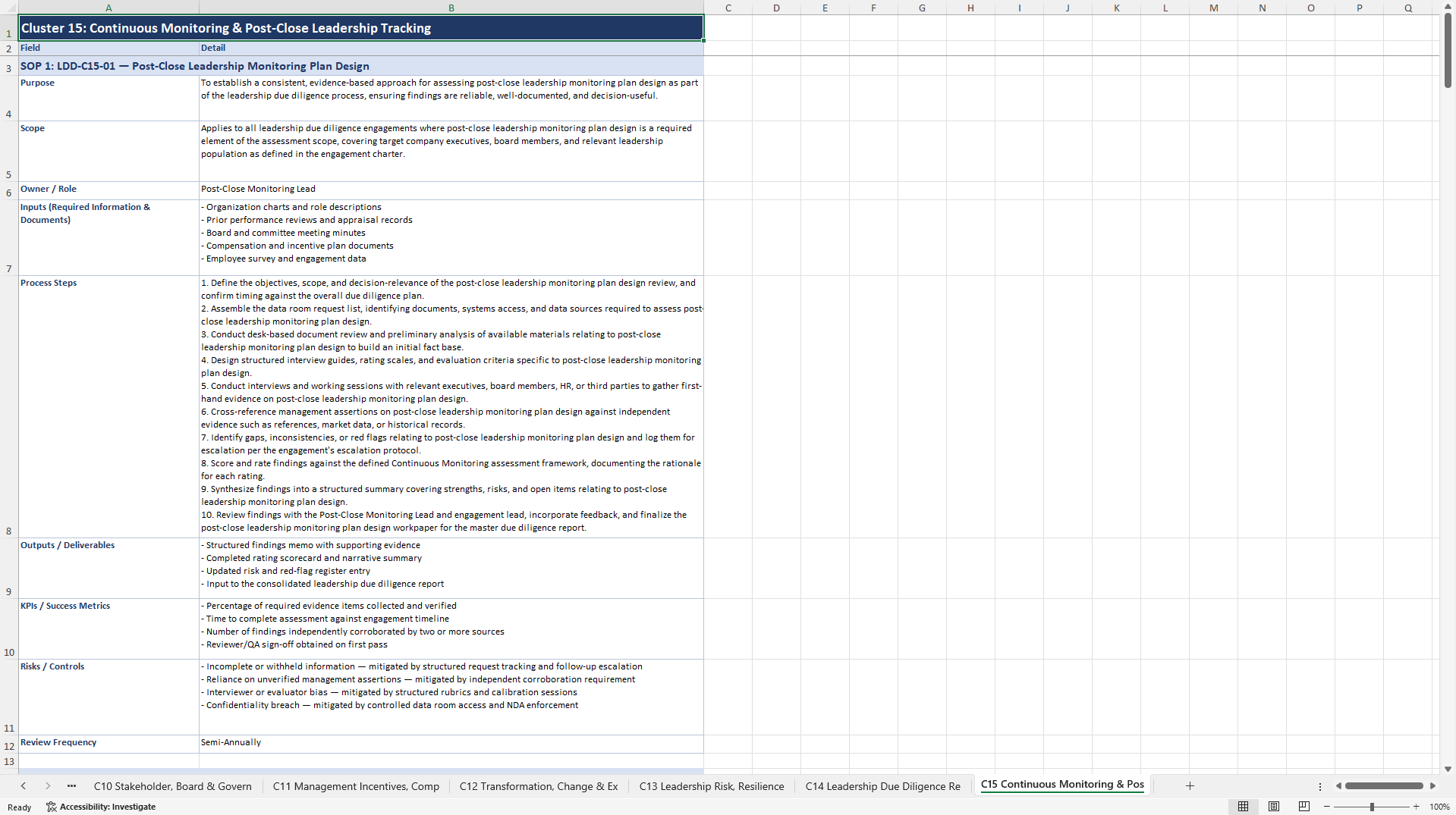 100+ Leadership Due Diligence SOPs (Excel template (XLSX)) Preview Image