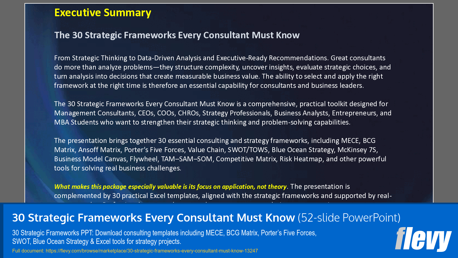 30 Strategic Frameworks Every Consultant Must Know (52-slide PPT PowerPoint presentation template (PPTX)) Preview Image