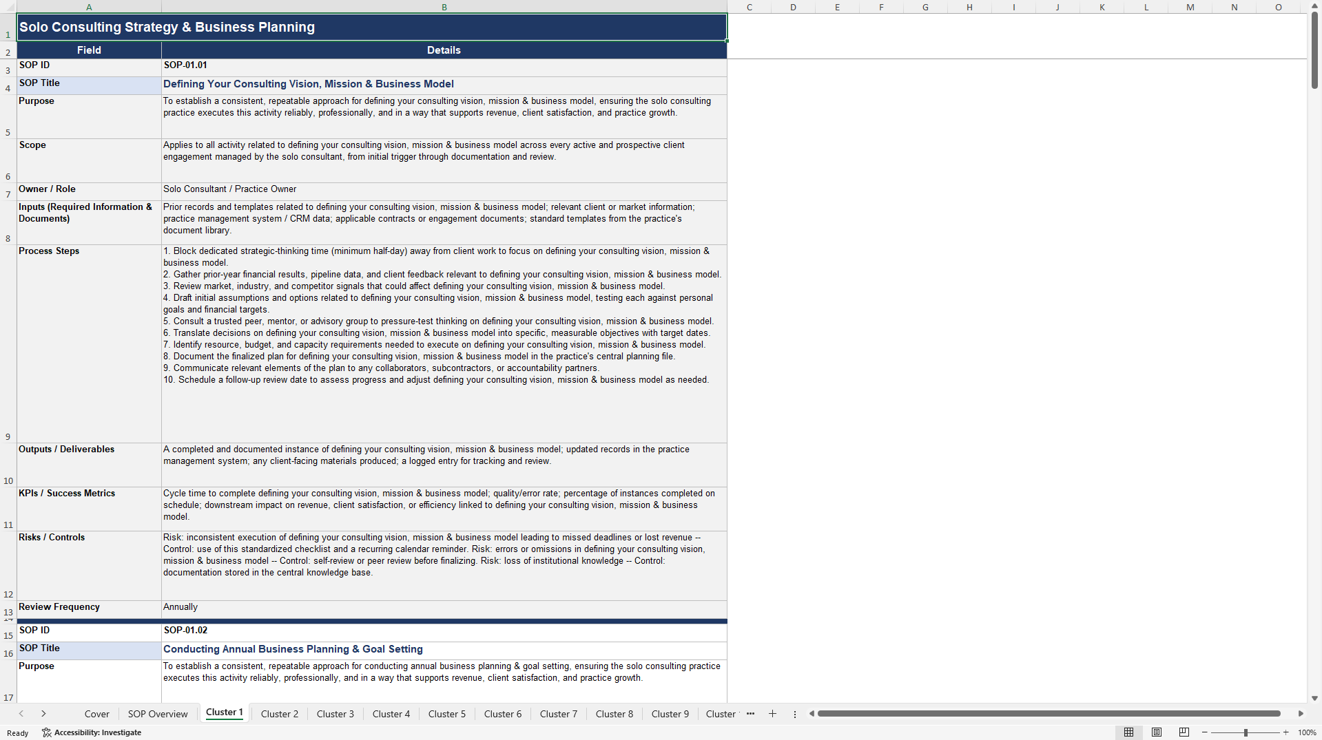 100+ Solo Consultant SOPs (Excel template (XLSX)) Preview Image