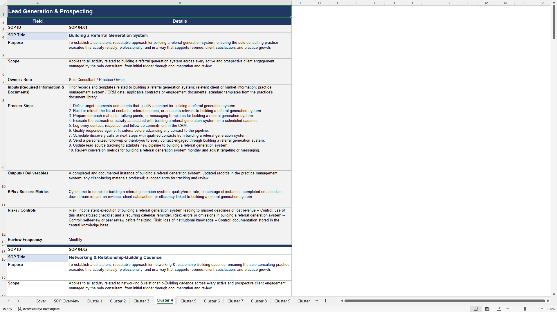 100+ Solo Consultant SOPs (Excel template (XLSX)) Preview Image