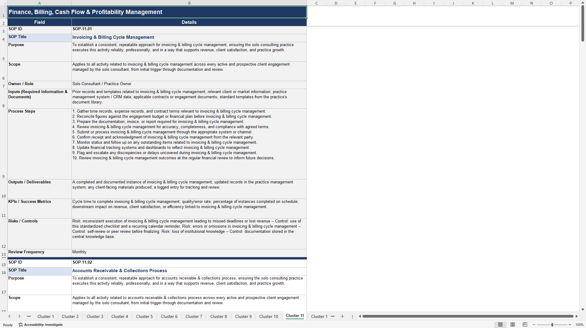 100+ Solo Consultant SOPs (Excel template (XLSX)) Preview Image