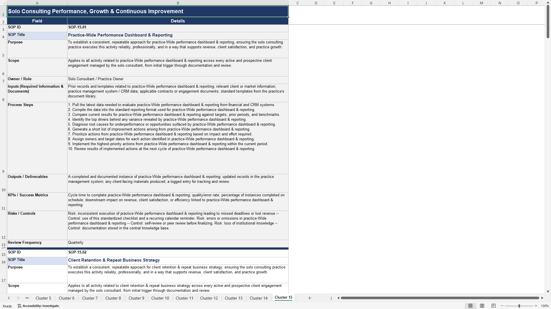 100+ Solo Consultant SOPs (Excel template (XLSX)) Preview Image
