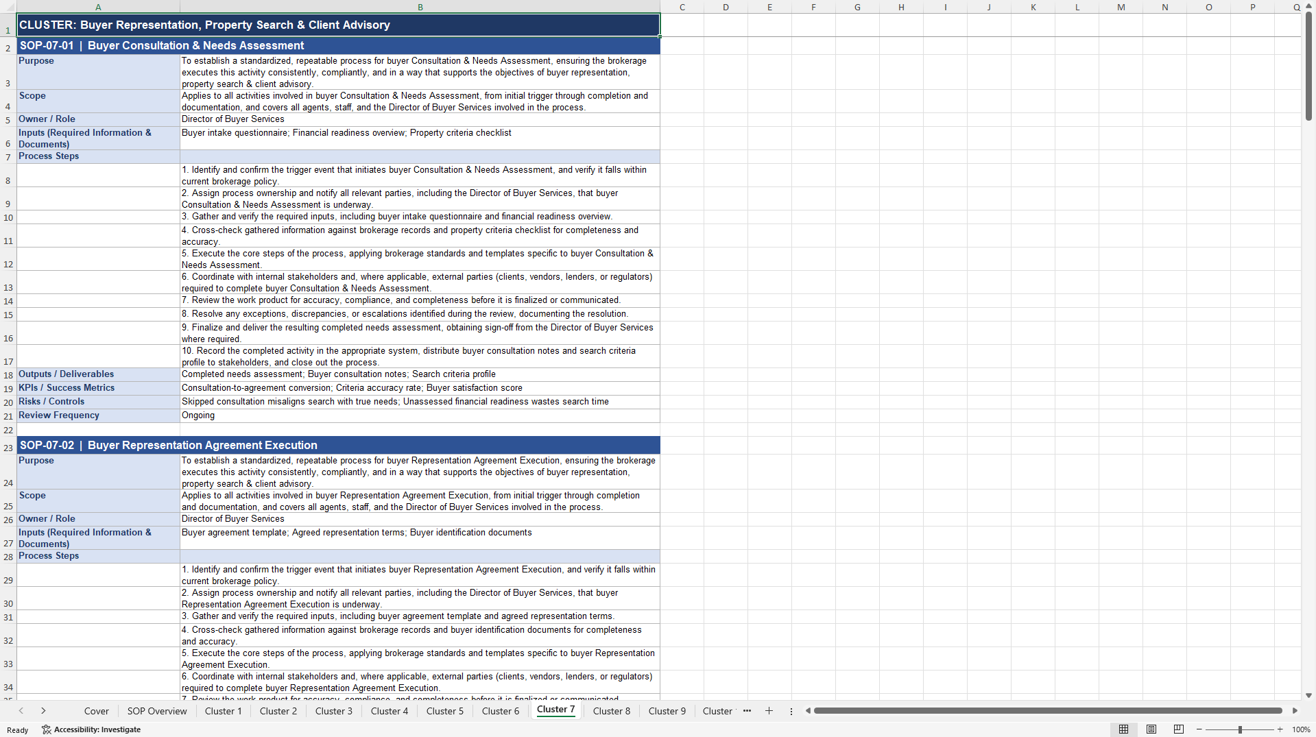 100+ Real Estate Brokerage SOPs (Excel template (XLSX)) Preview Image