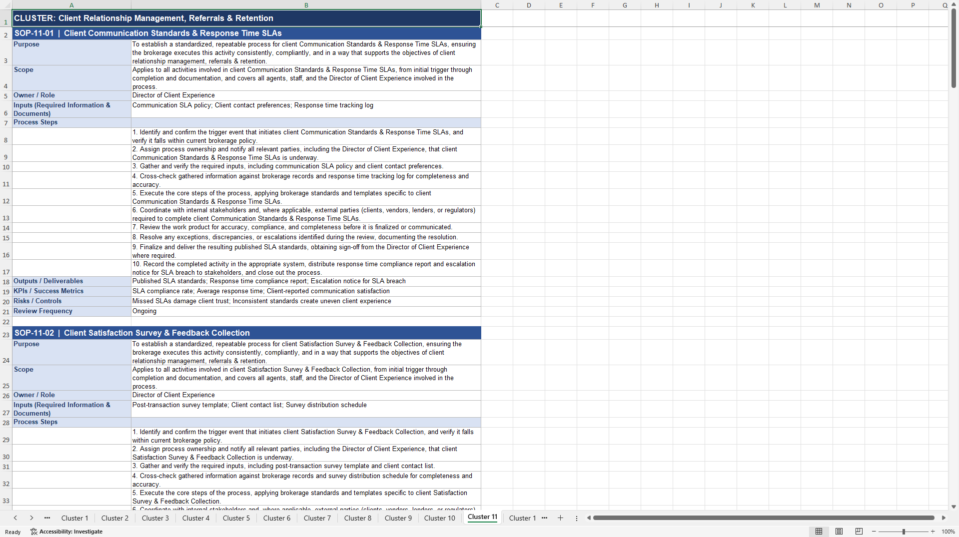 100+ Real Estate Brokerage SOPs (Excel template (XLSX)) Preview Image