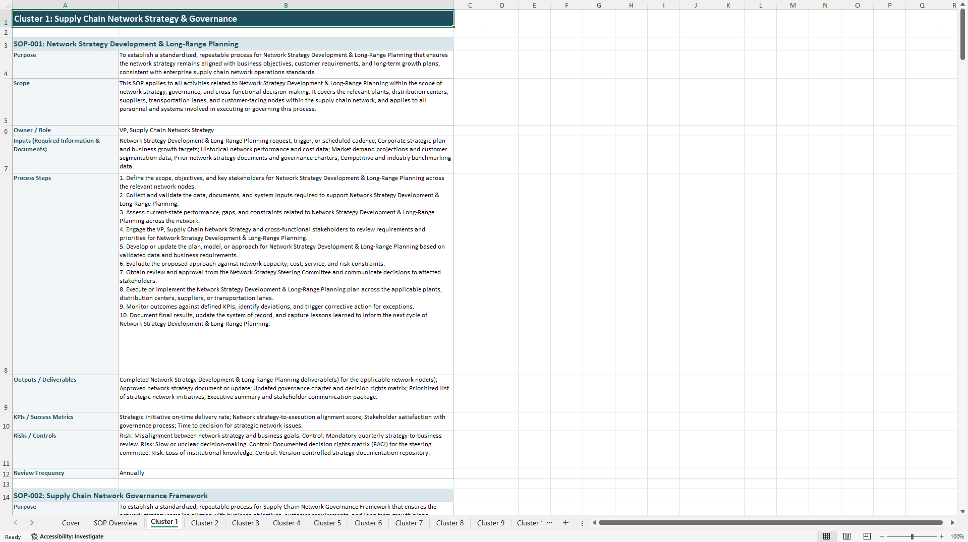 100+ Supply Chain Network Operations SOPs (Excel template (XLSX)) Preview Image
