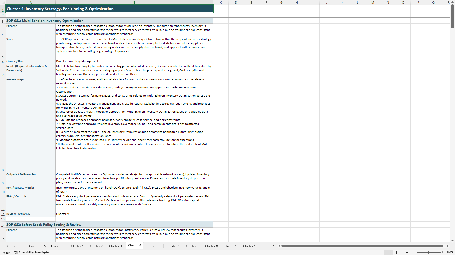100+ Supply Chain Network Operations SOPs (Excel template (XLSX)) Preview Image