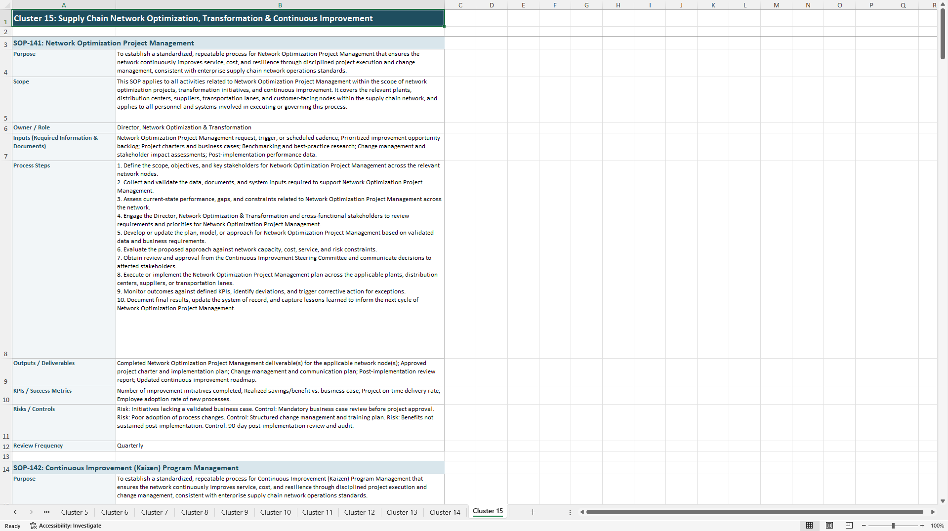 100+ Supply Chain Network Operations SOPs (Excel template (XLSX)) Preview Image