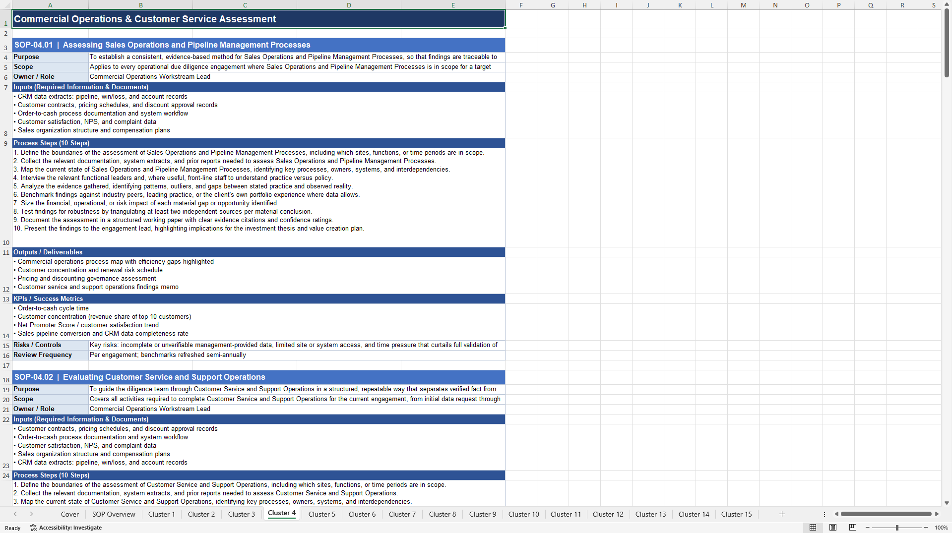 100+ Operational Due Diligence Consulting SOPs (Excel template (XLSX)) Preview Image