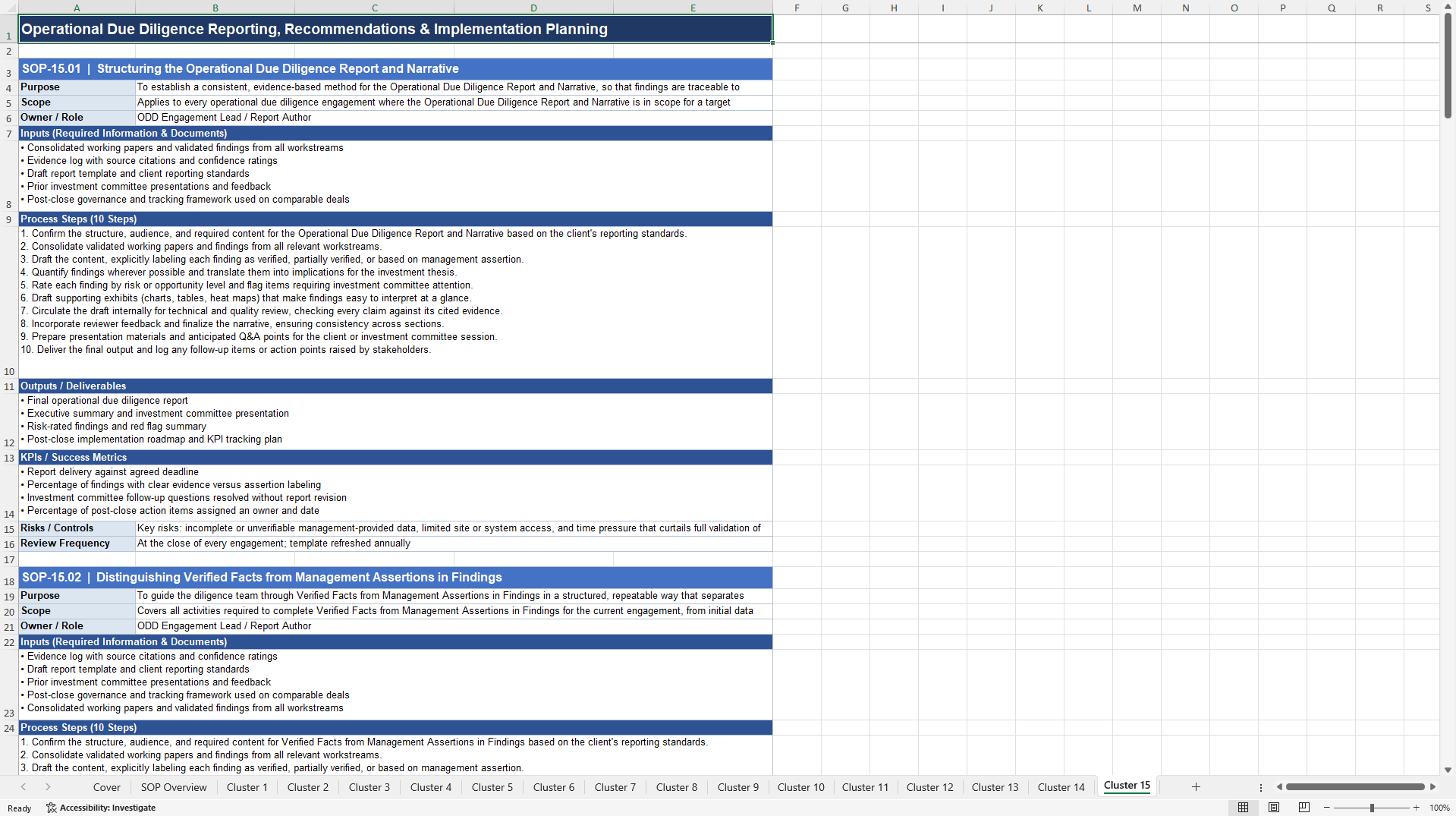 100+ Operational Due Diligence Consulting SOPs (Excel template (XLSX)) Preview Image