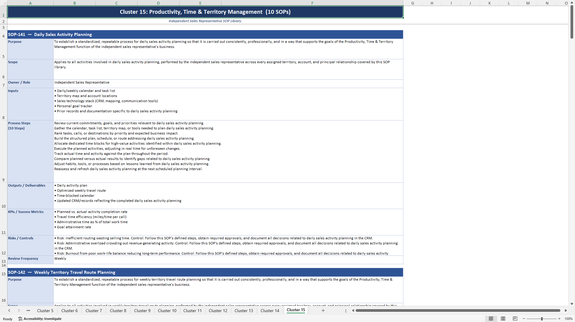 100+ Independent Sales Representative SOPs (Excel template (XLSX)) Preview Image