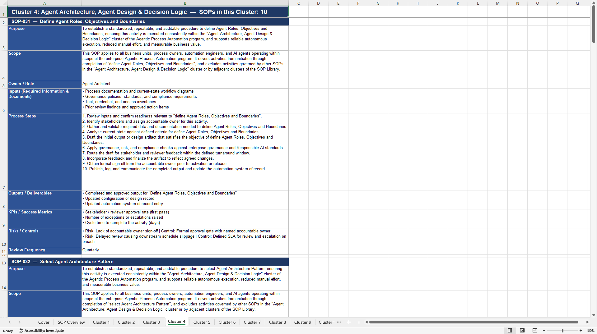 100+ Agentic Process Automation SOPs (Excel template (XLSX)) Preview Image
