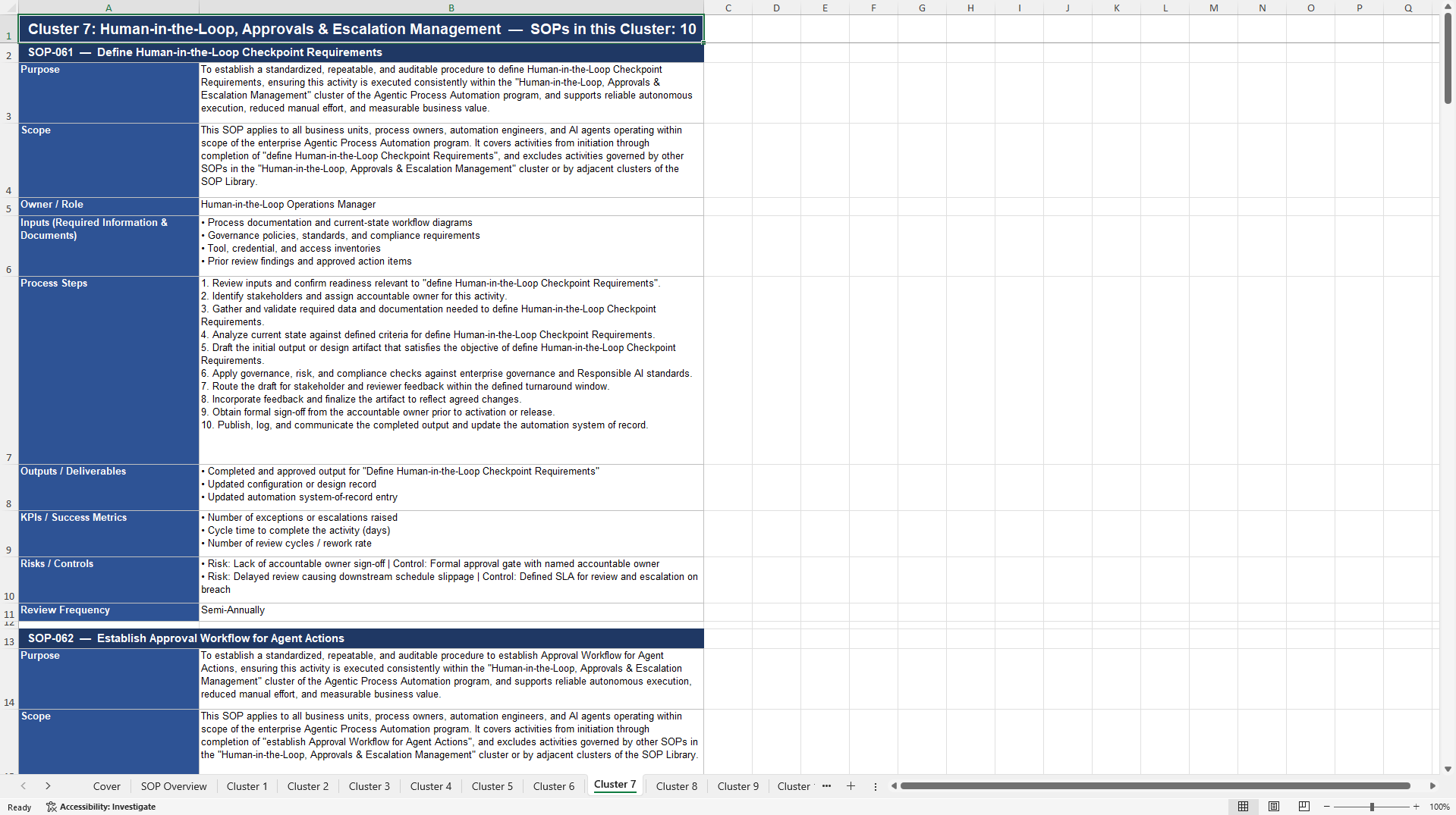 100+ Agentic Process Automation SOPs (Excel template (XLSX)) Preview Image