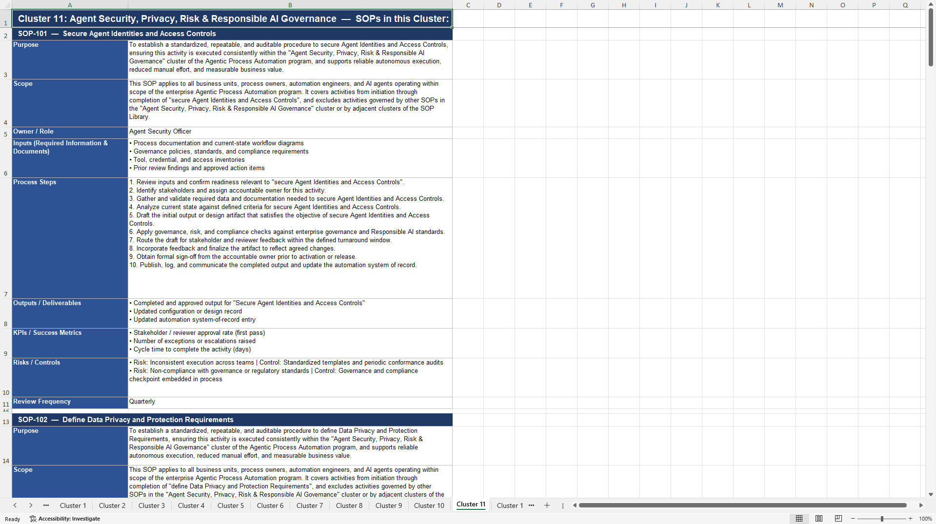 100+ Agentic Process Automation SOPs (Excel template (XLSX)) Preview Image