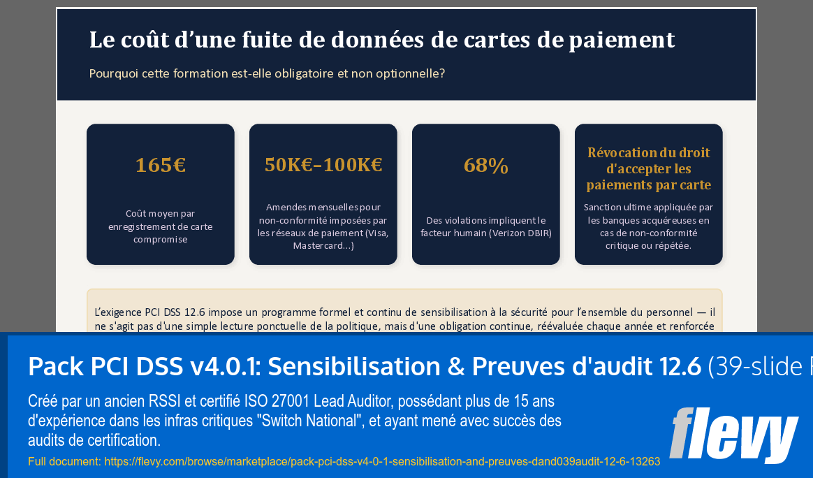 Pack PCI DSS v4.0.1: Sensibilisation & Preuves d'audit 12.6 (39-slide PPT PowerPoint presentation template (PPTX)) Preview Image