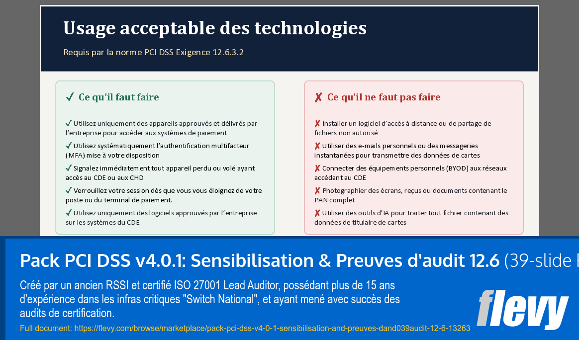 Pack PCI DSS v4.0.1: Sensibilisation & Preuves d'audit 12.6 (39-slide PPT PowerPoint presentation template (PPTX)) Preview Image
