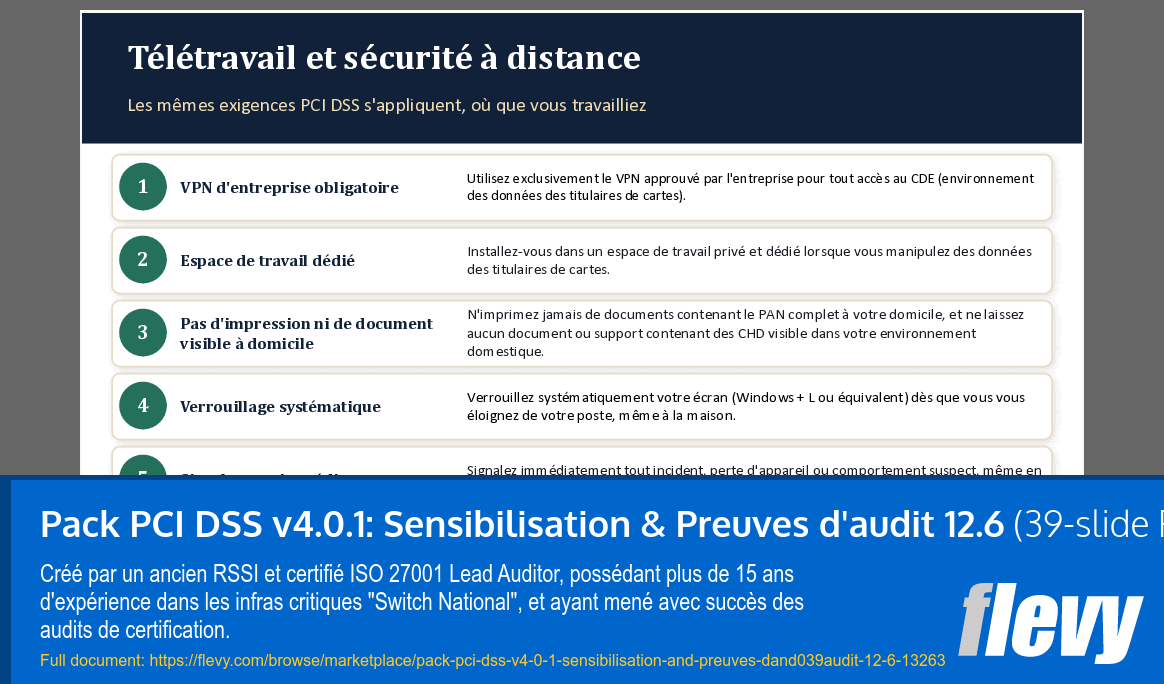 Pack PCI DSS v4.0.1: Sensibilisation & Preuves d'audit 12.6 (39-slide PPT PowerPoint presentation template (PPTX)) Preview Image