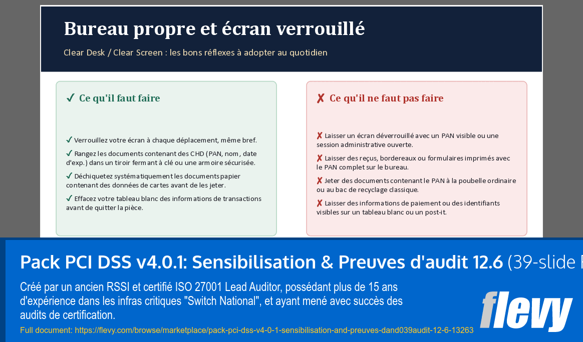 Pack PCI DSS v4.0.1: Sensibilisation & Preuves d'audit 12.6 (39-slide PPT PowerPoint presentation template (PPTX)) Preview Image
