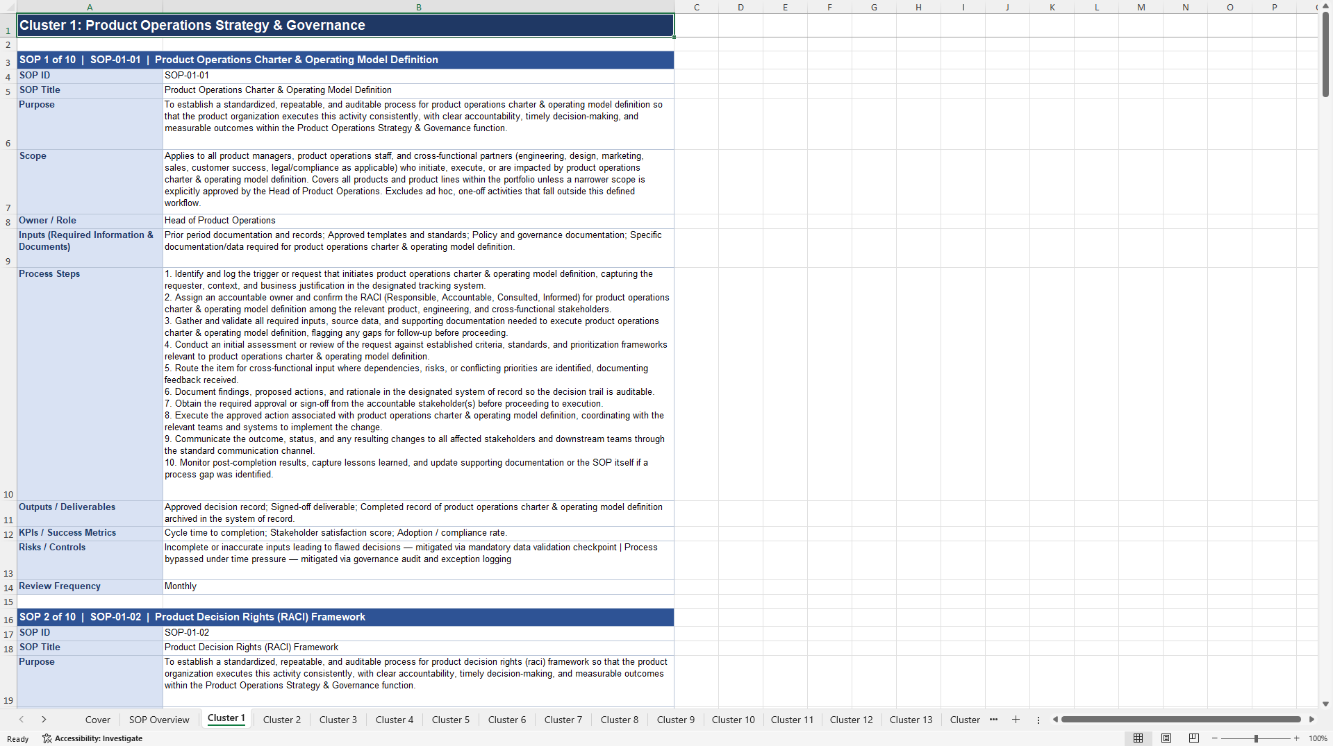 100+ Product Operations SOPs (Excel template (XLSX)) Preview Image