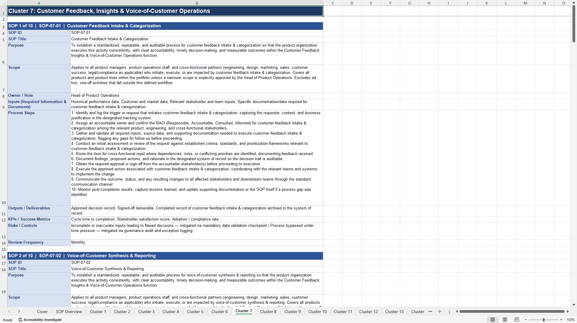 100+ Product Operations SOPs (Excel template (XLSX)) Preview Image