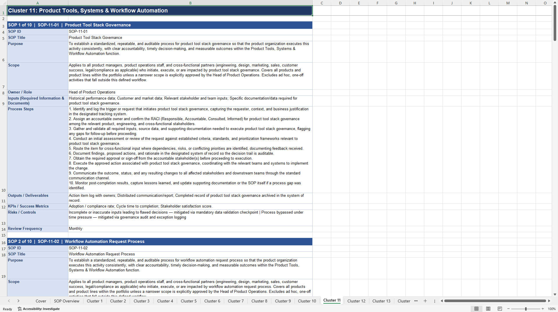 100+ Product Operations SOPs (Excel template (XLSX)) Preview Image