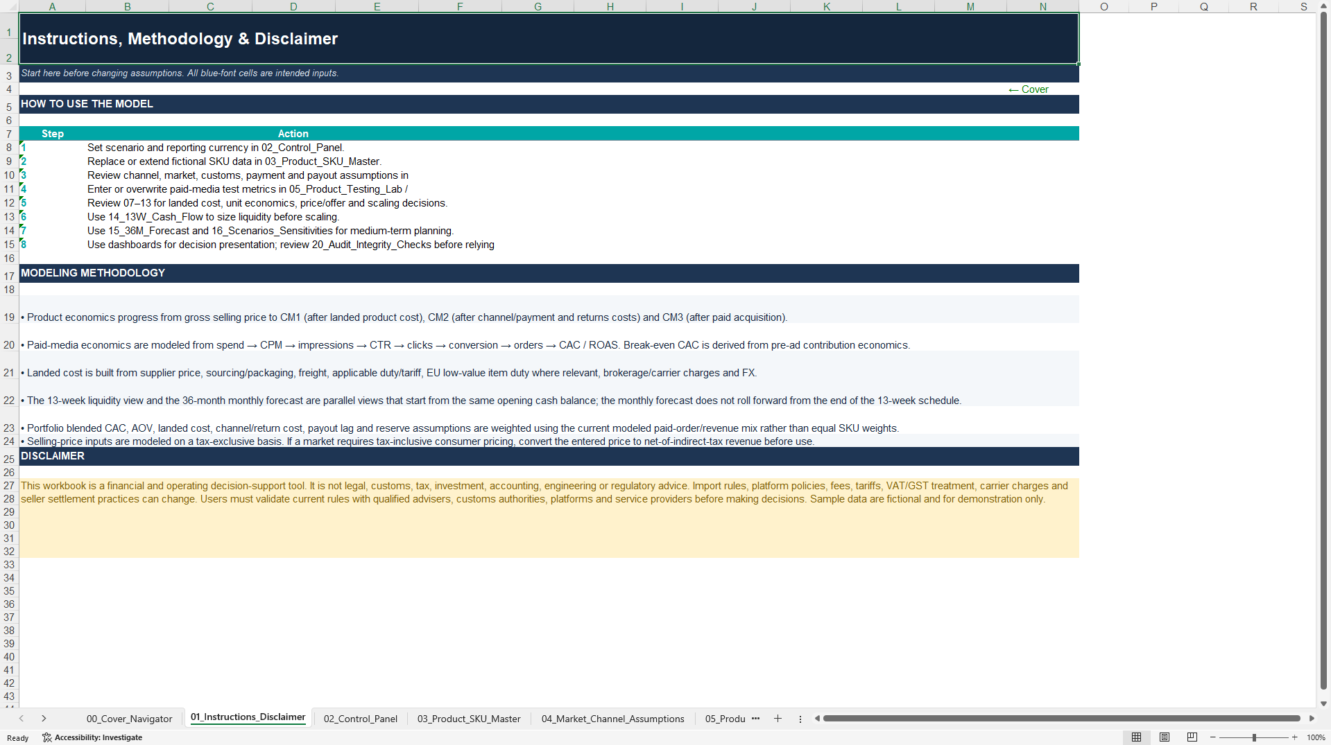 Dropshipping Product Testing & Cash Flow Model (Excel template (XLSX)) Preview Image