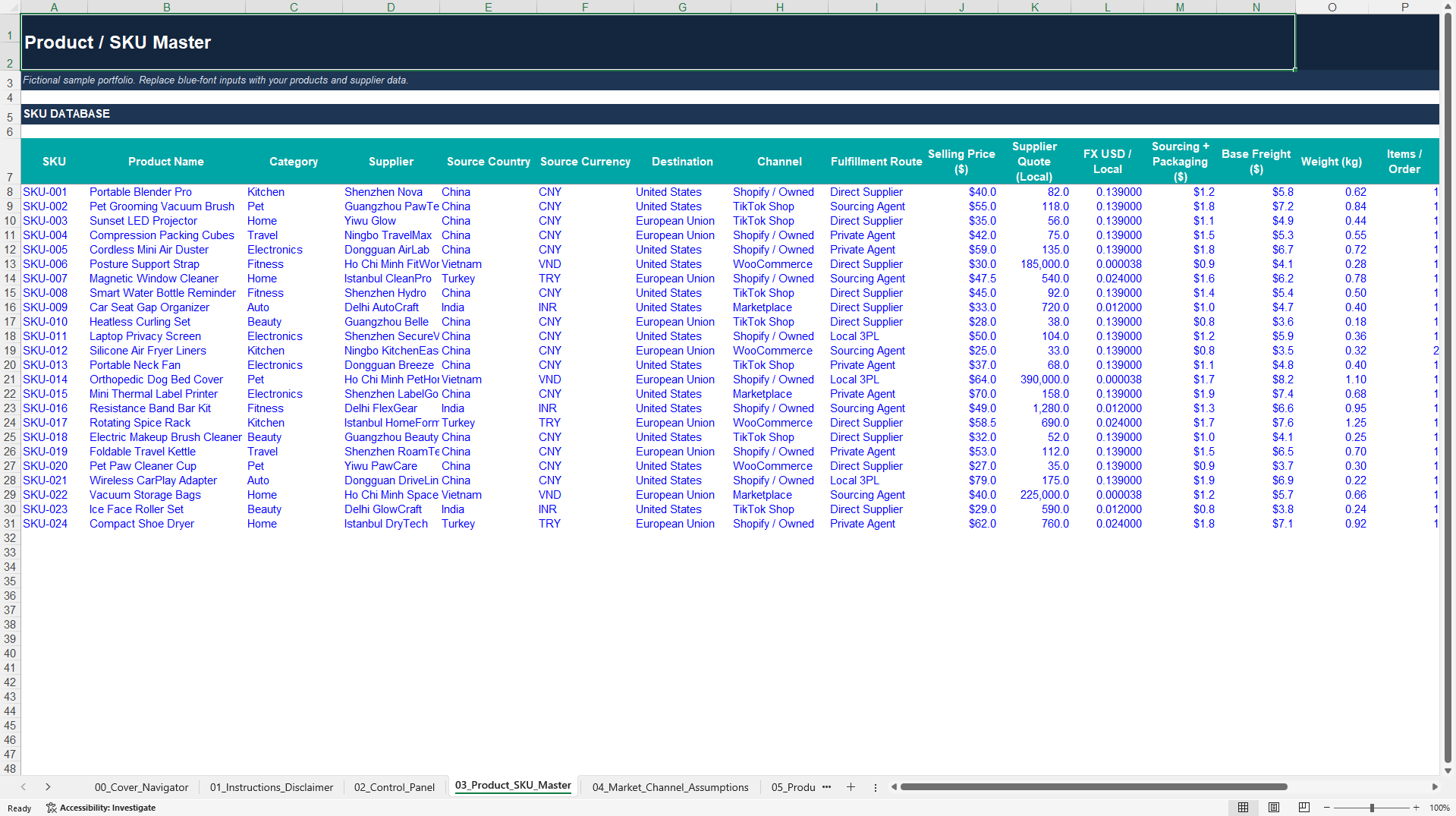Dropshipping Product Testing & Cash Flow Model (Excel template (XLSX)) Preview Image