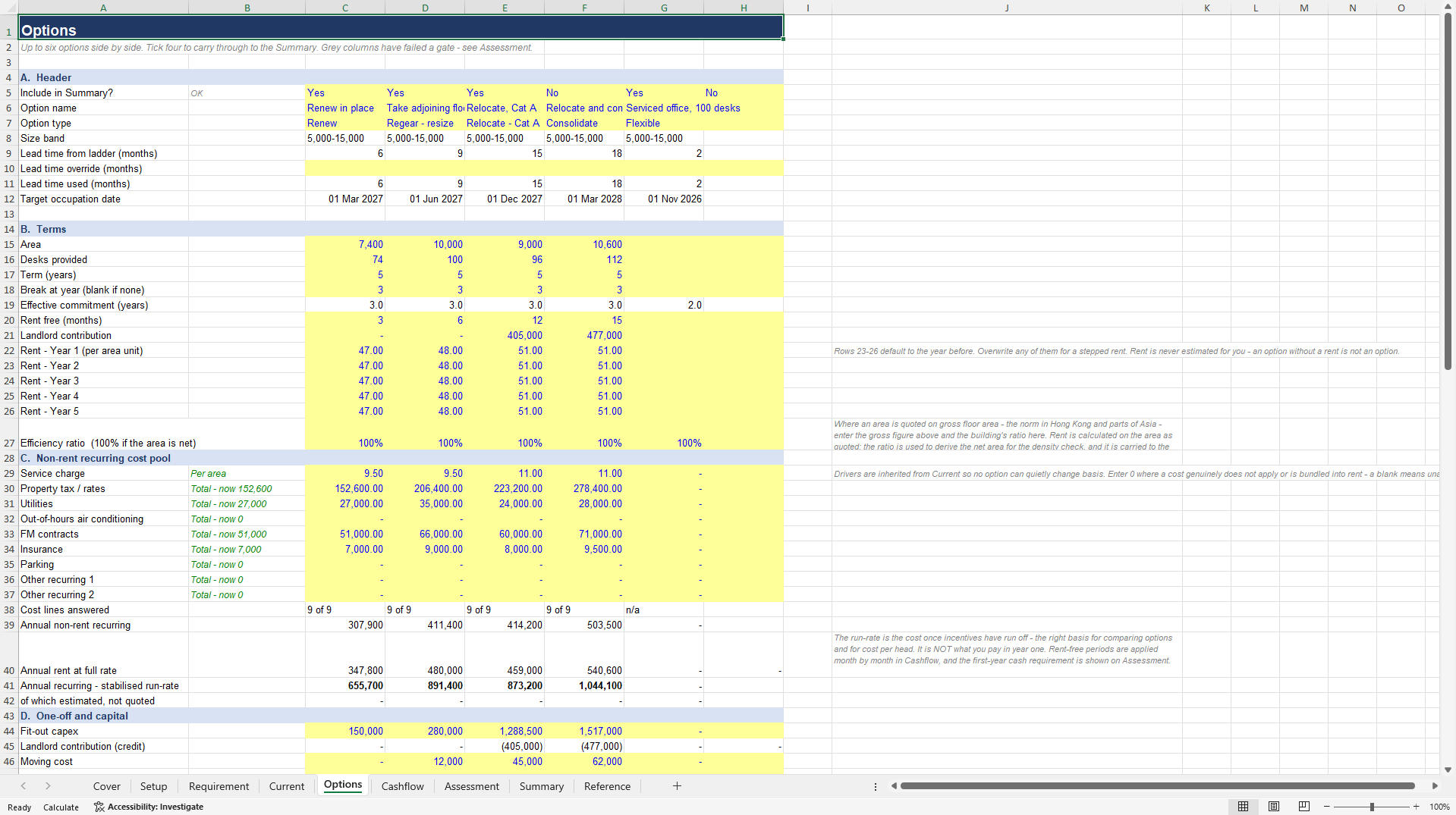 Office Lease Options Appraisal Model (Excel template (XLSX)) Preview Image
