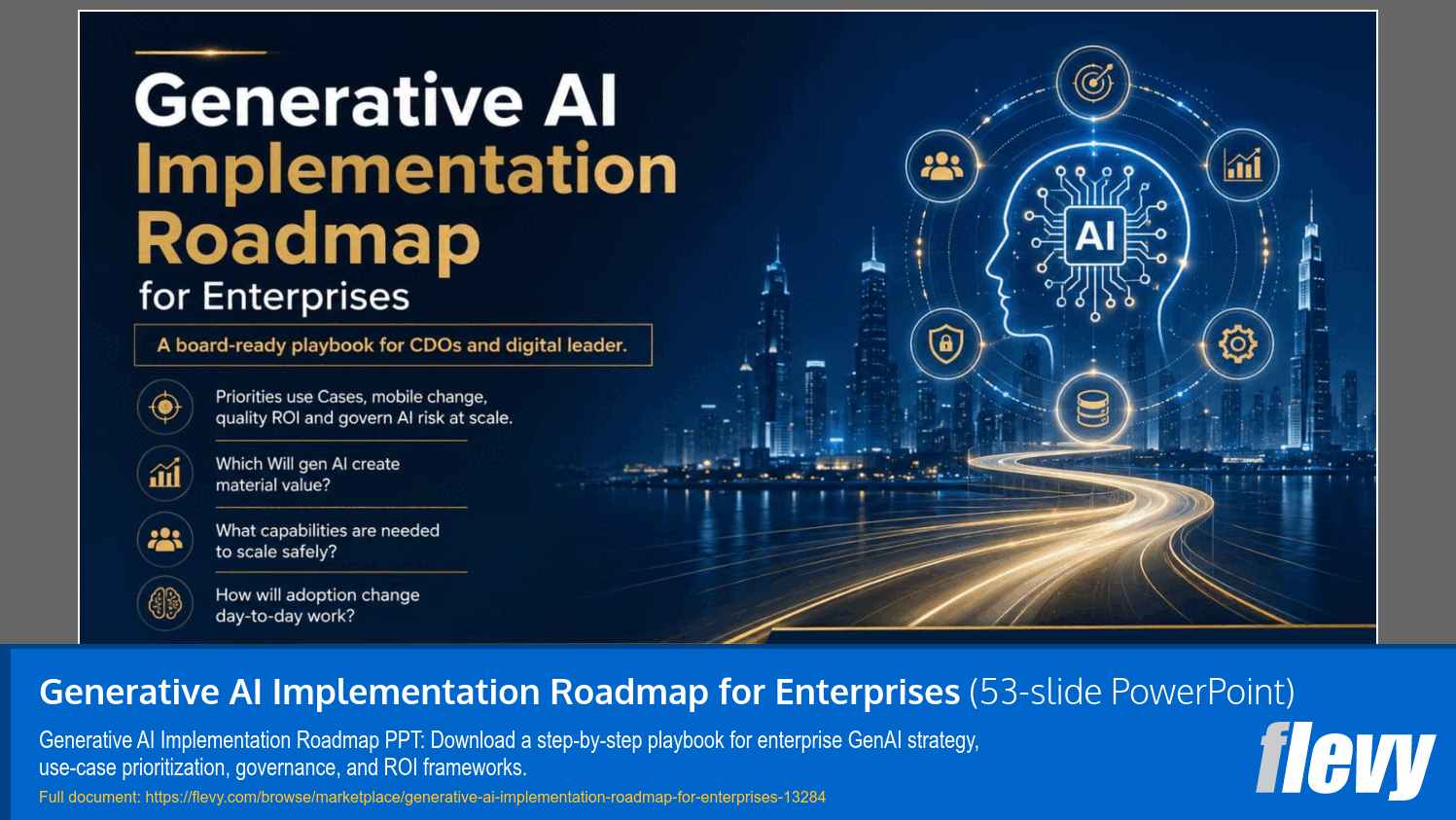 Generative AI Implementation Roadmap for Enterprises (53-slide PPT PowerPoint presentation template (PPTX)) Preview Image