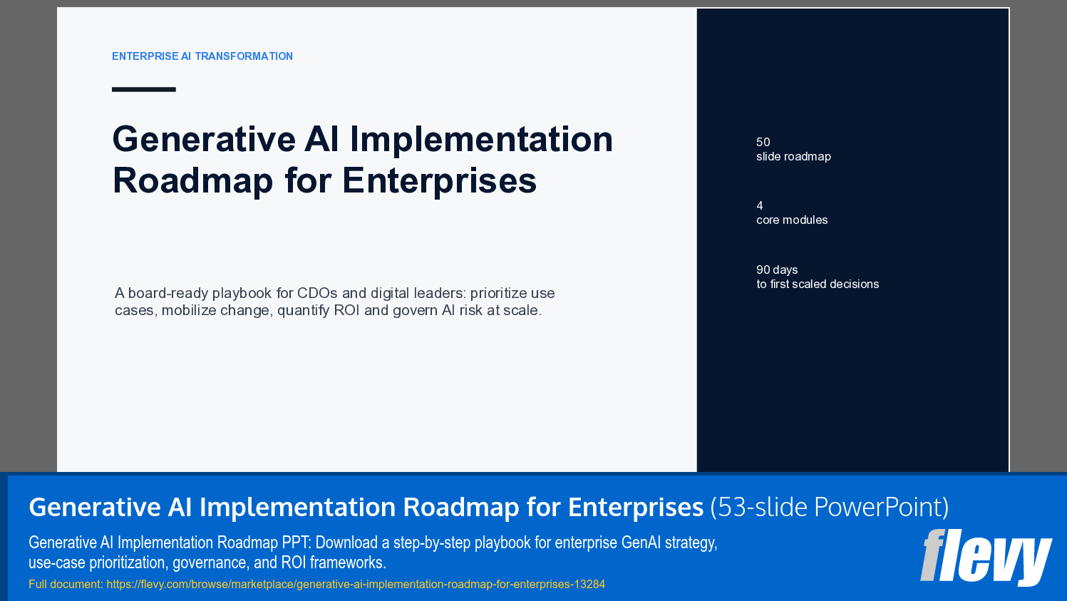 Generative AI Implementation Roadmap for Enterprises (53-slide PPT PowerPoint presentation template (PPTX)) Preview Image
