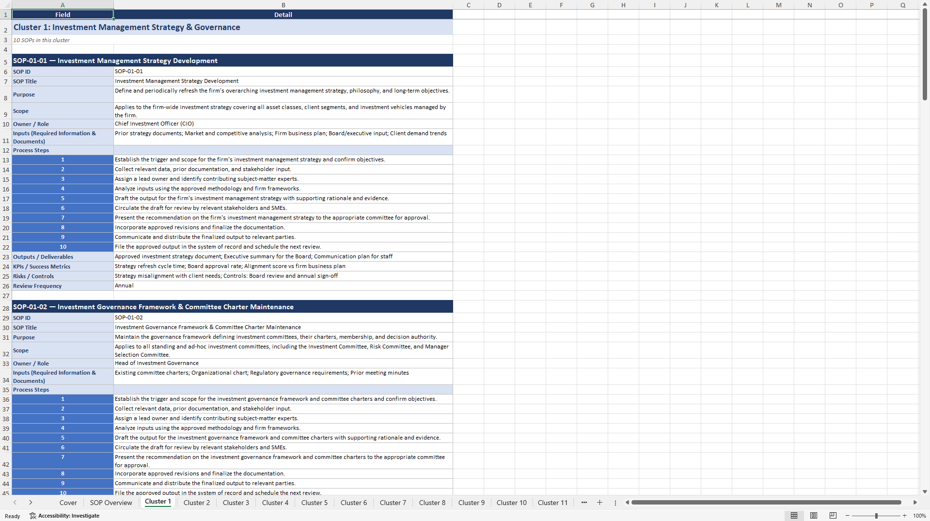 100+ Investment Management SOPs (Excel template (XLSX)) Preview Image
