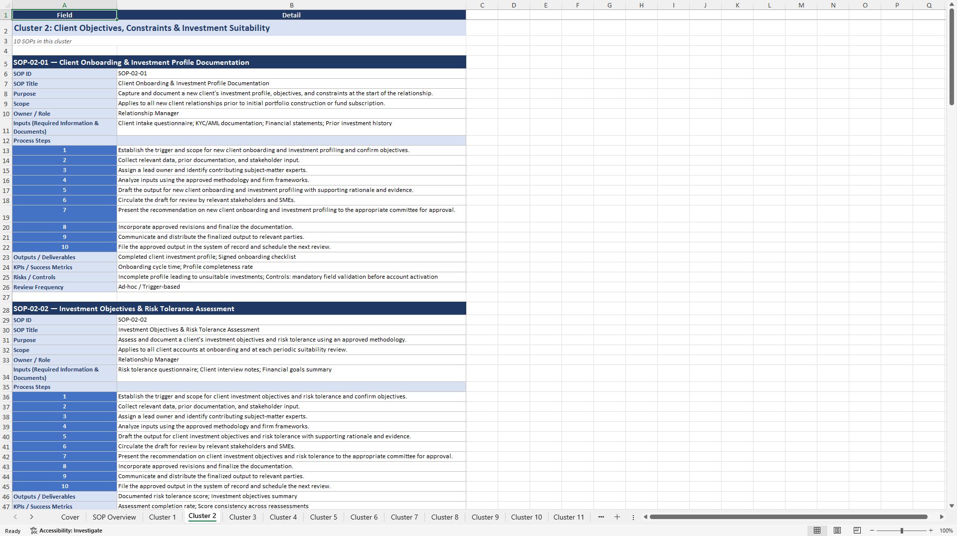 100+ Investment Management SOPs (Excel template (XLSX)) Preview Image