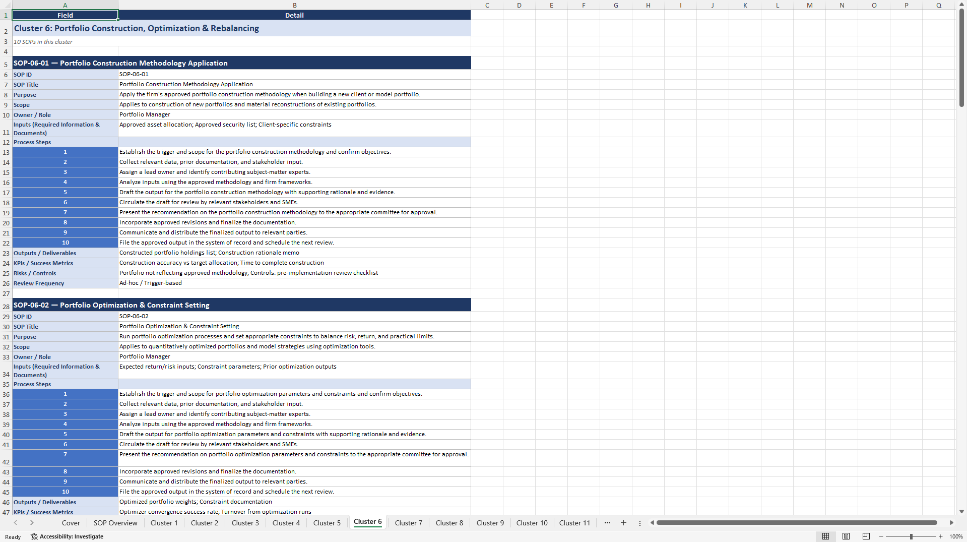 100+ Investment Management SOPs (Excel template (XLSX)) Preview Image
