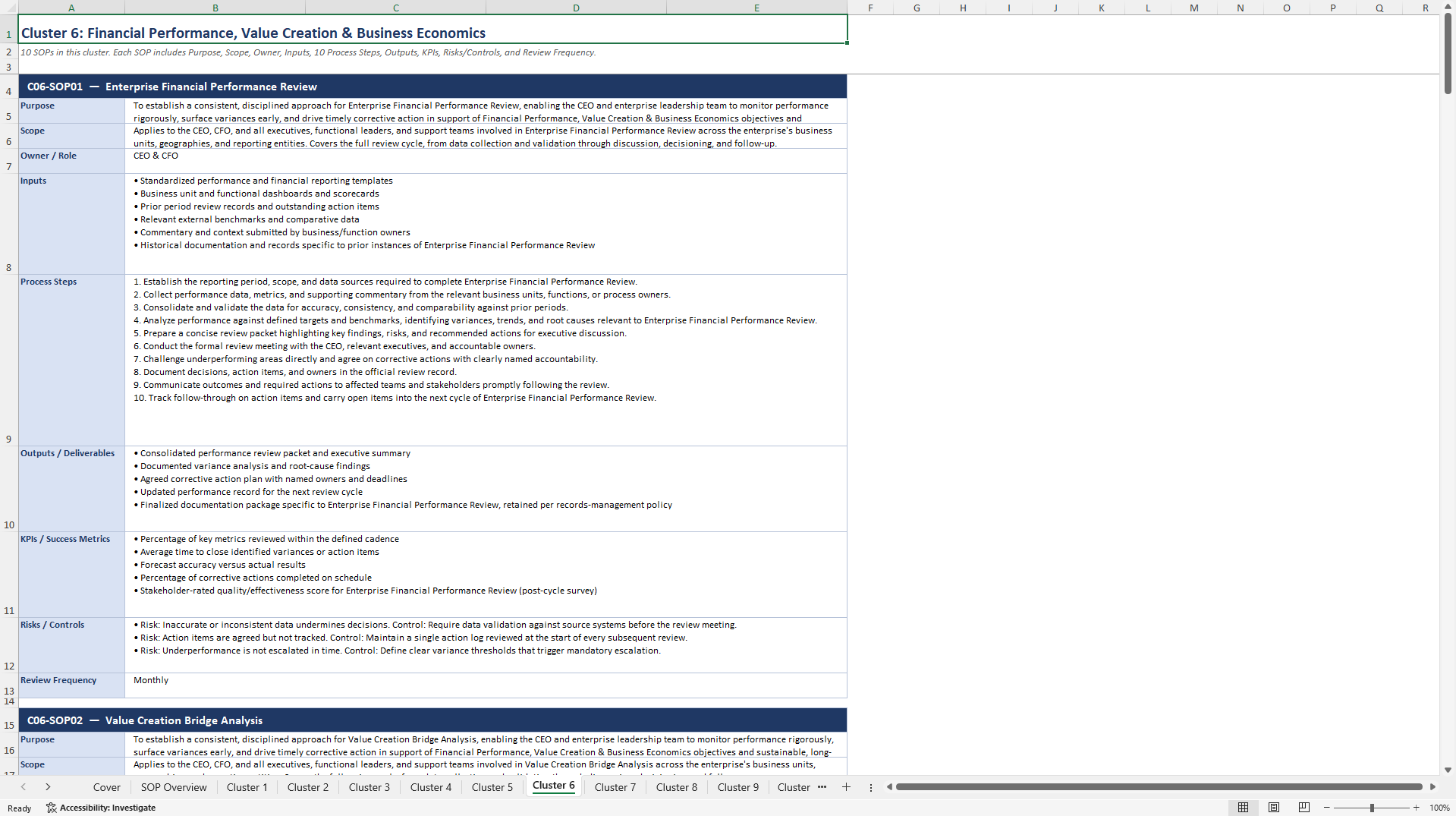 100+ CEO Strategic Excellence SOPs (Excel template (XLSX)) Preview Image