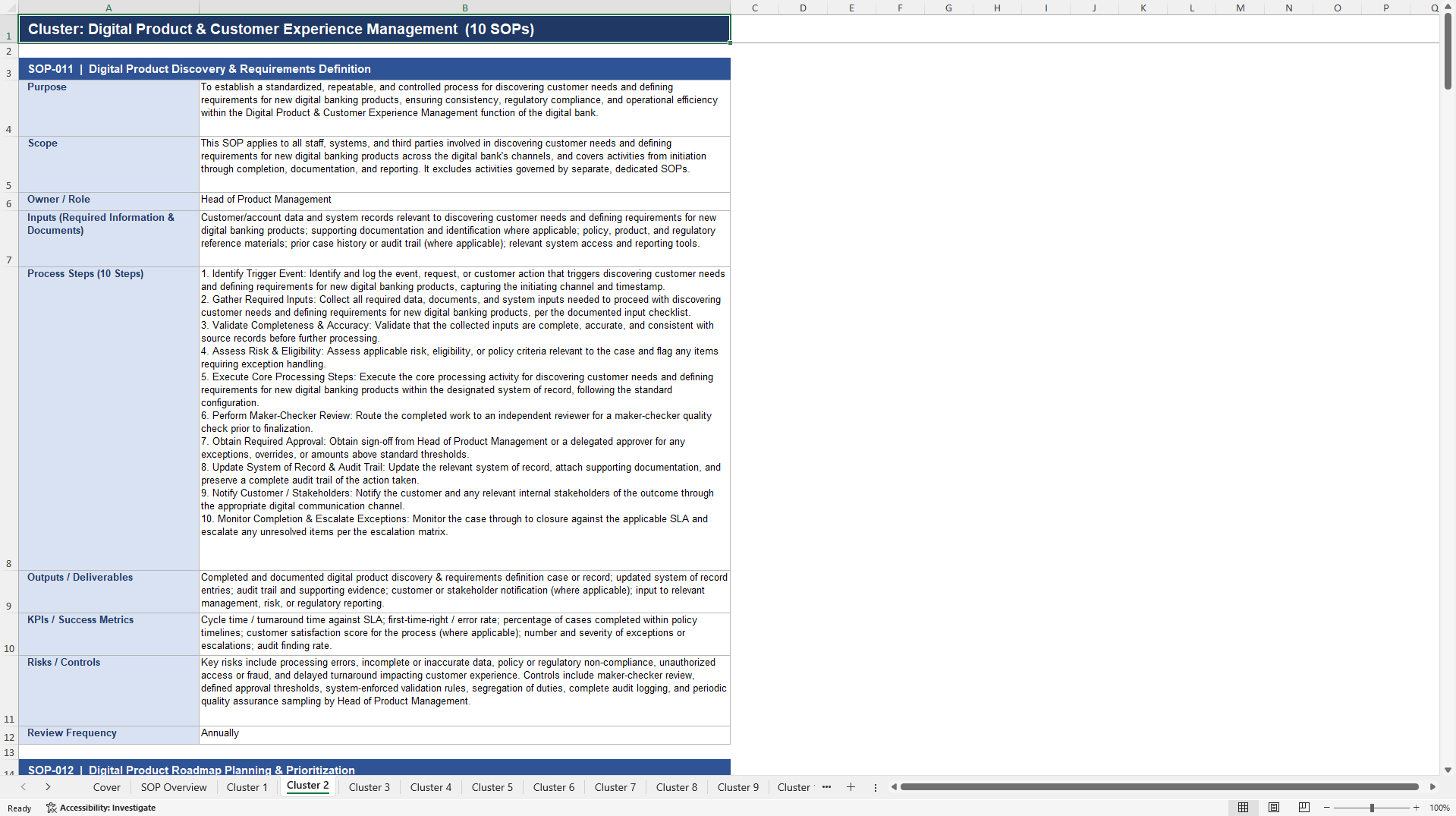 100+ Digital Bank SOPs (Excel template (XLSX)) Preview Image