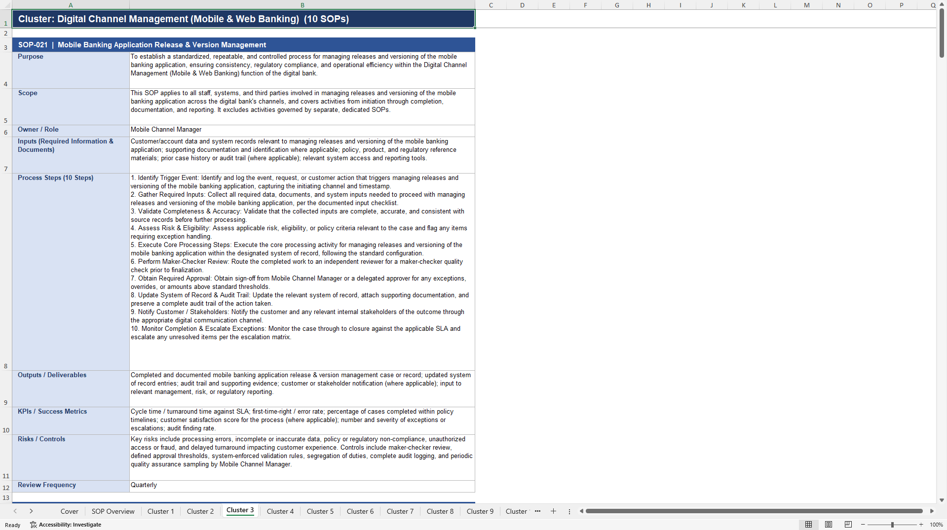 100+ Digital Bank SOPs (Excel template (XLSX)) Preview Image