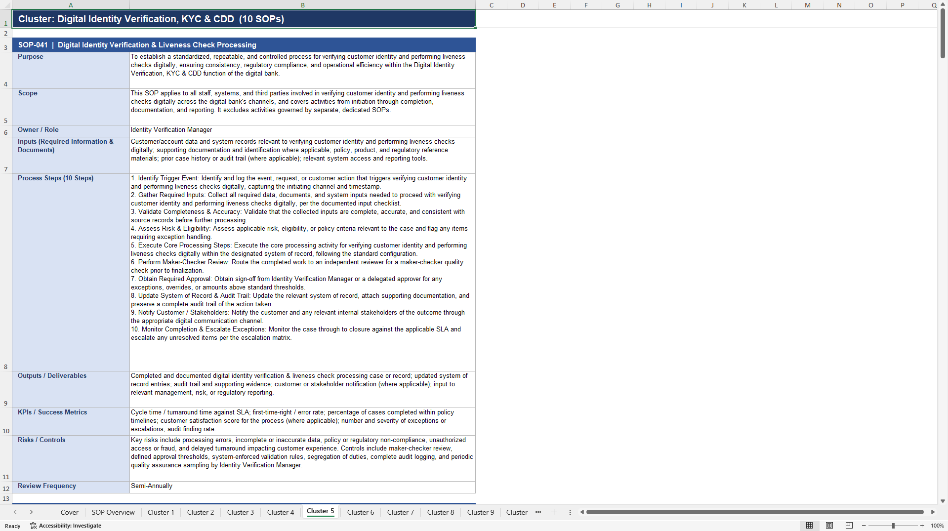 100+ Digital Bank SOPs (Excel template (XLSX)) Preview Image