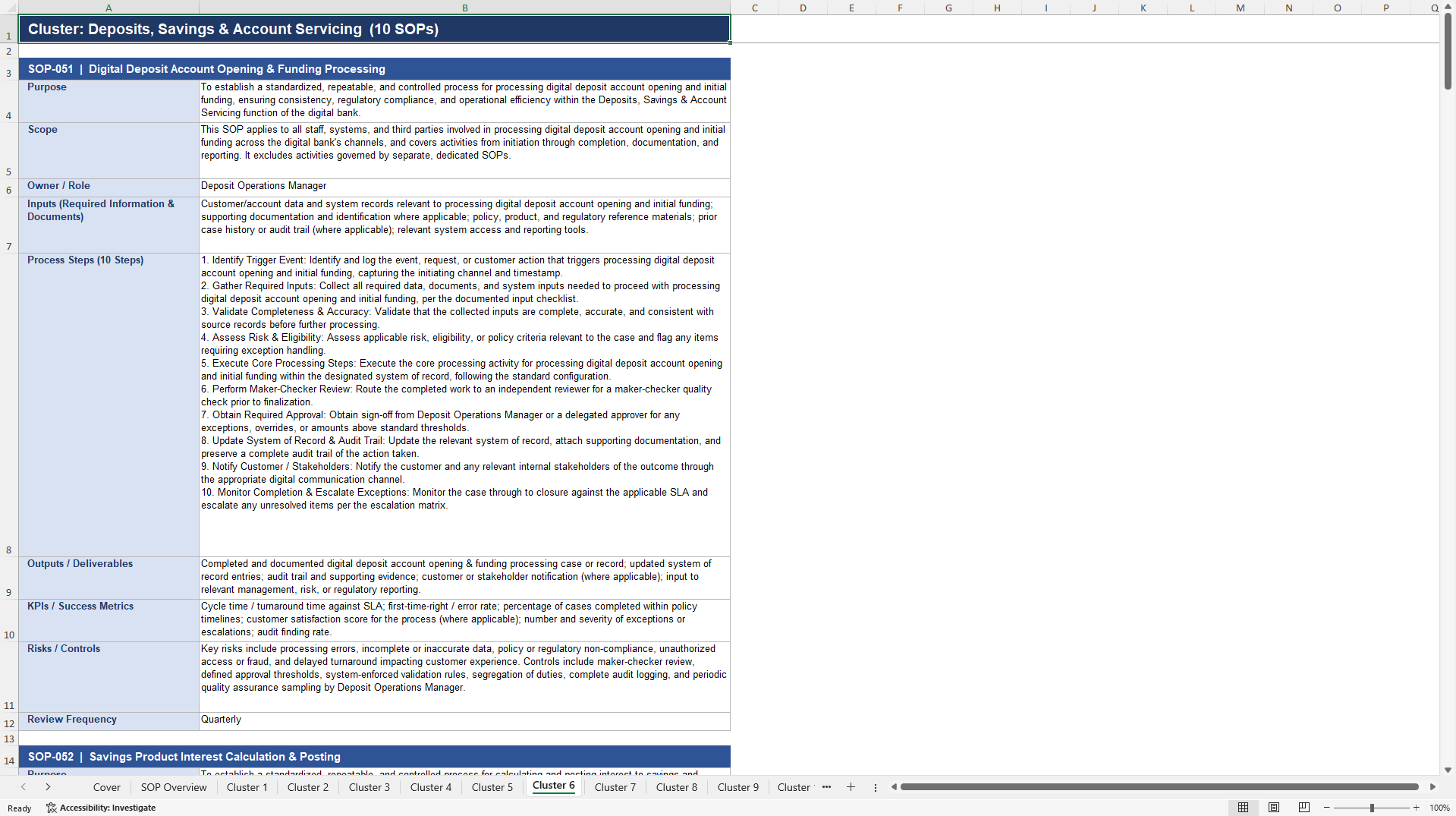 100+ Digital Bank SOPs (Excel template (XLSX)) Preview Image