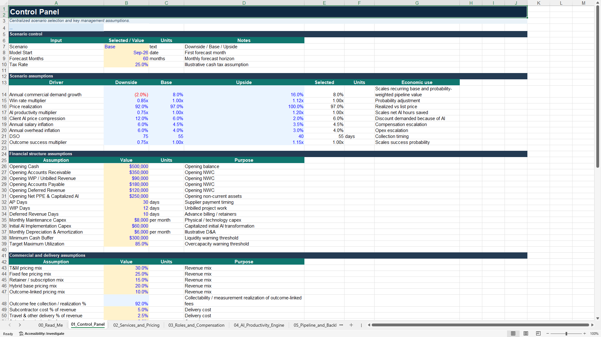 AI Consulting Pricing, Capacity & Profitability Model (Excel template (XLSX)) Preview Image