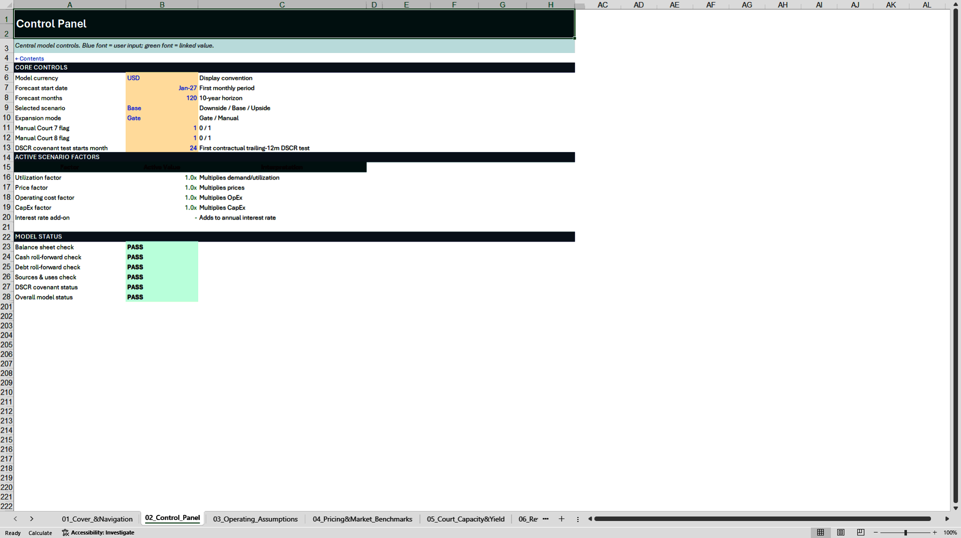 Padel Club Financial Model: DSCR, Pricing & Expansion (Excel template (XLSX)) Preview Image