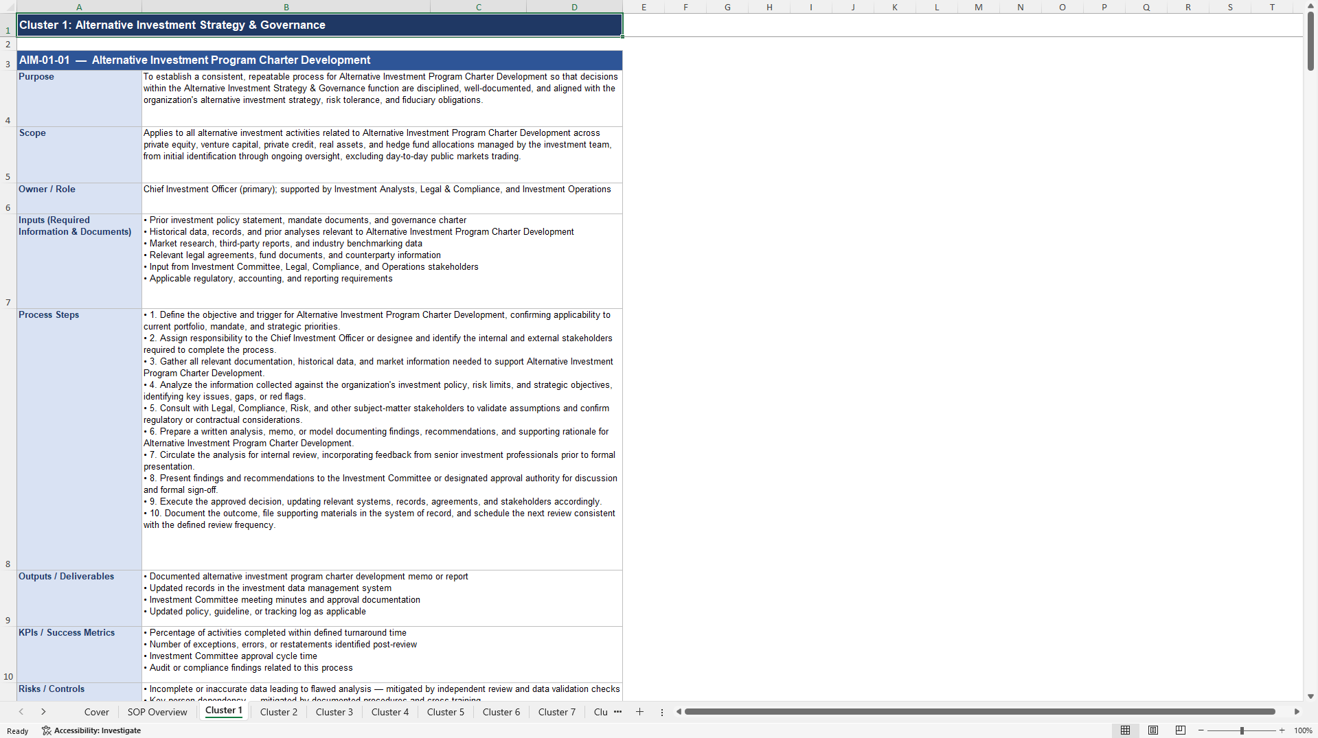 100+ Alternative Investment Management SOPs (Excel template (XLSX)) Preview Image