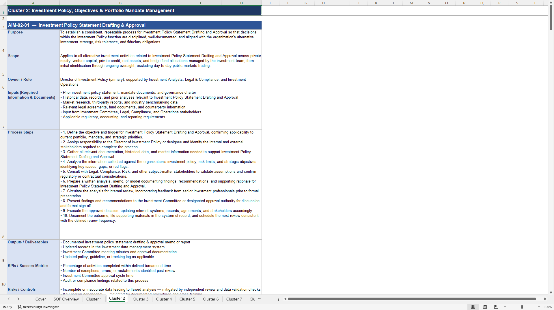 100+ Alternative Investment Management SOPs (Excel template (XLSX)) Preview Image