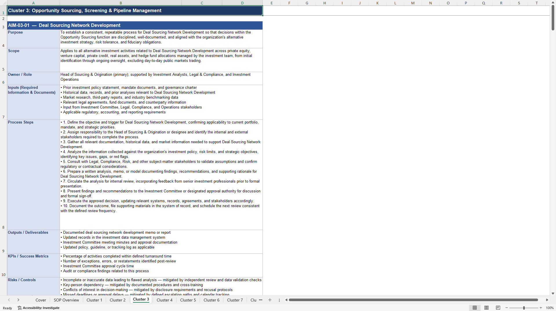 100+ Alternative Investment Management SOPs (Excel template (XLSX)) Preview Image