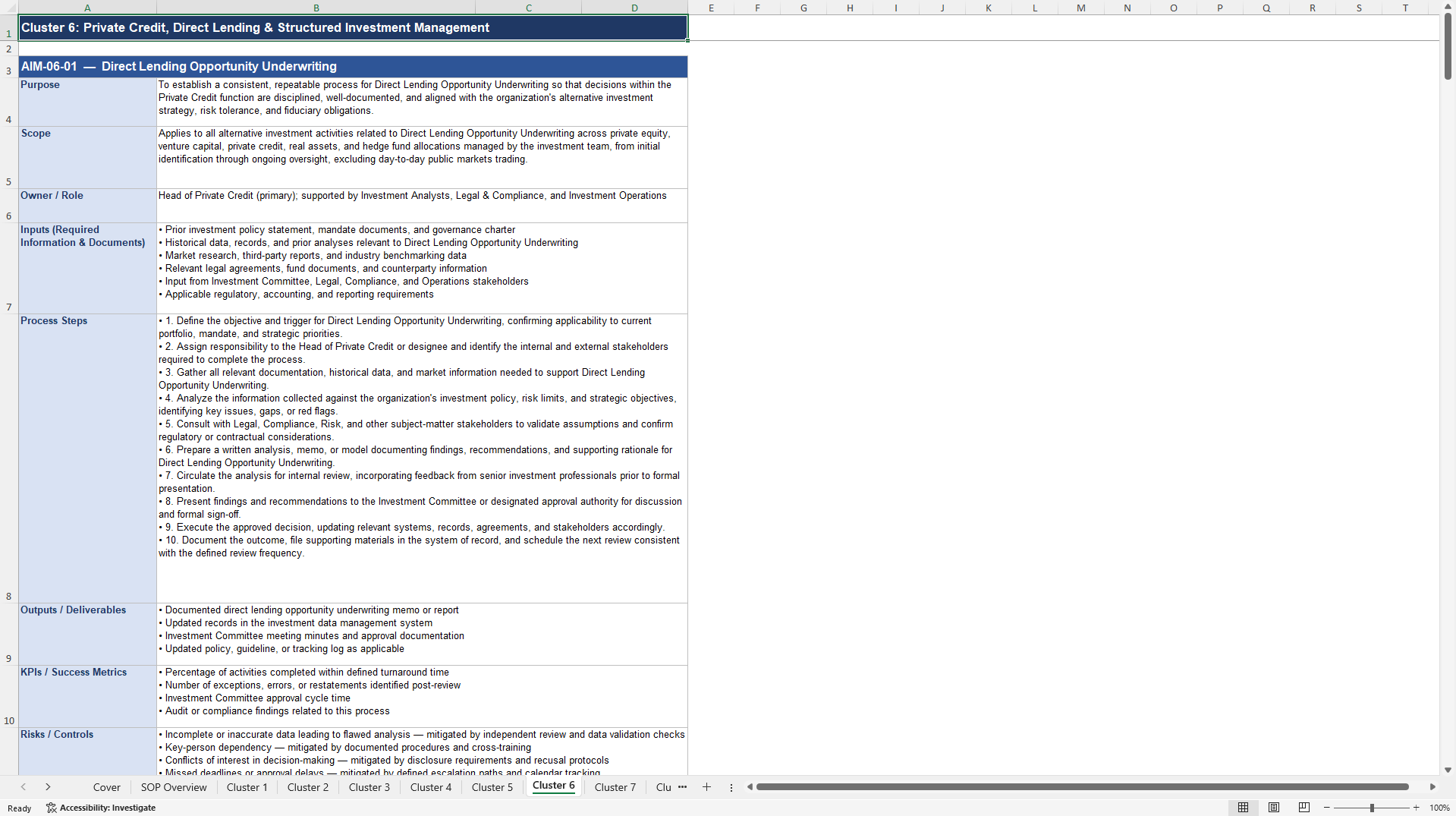100+ Alternative Investment Management SOPs (Excel template (XLSX)) Preview Image
