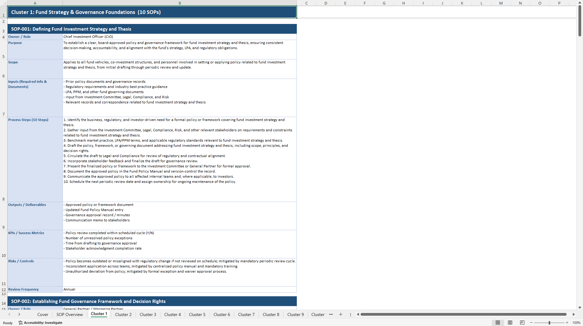 100+ Fund Management SOPs (Excel template (XLSX)) Preview Image