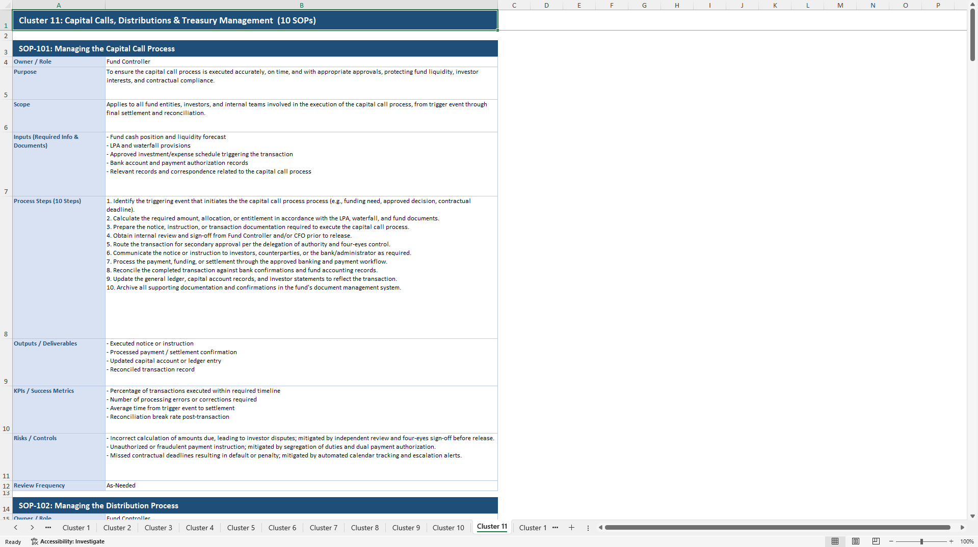 100+ Fund Management SOPs (Excel template (XLSX)) Preview Image