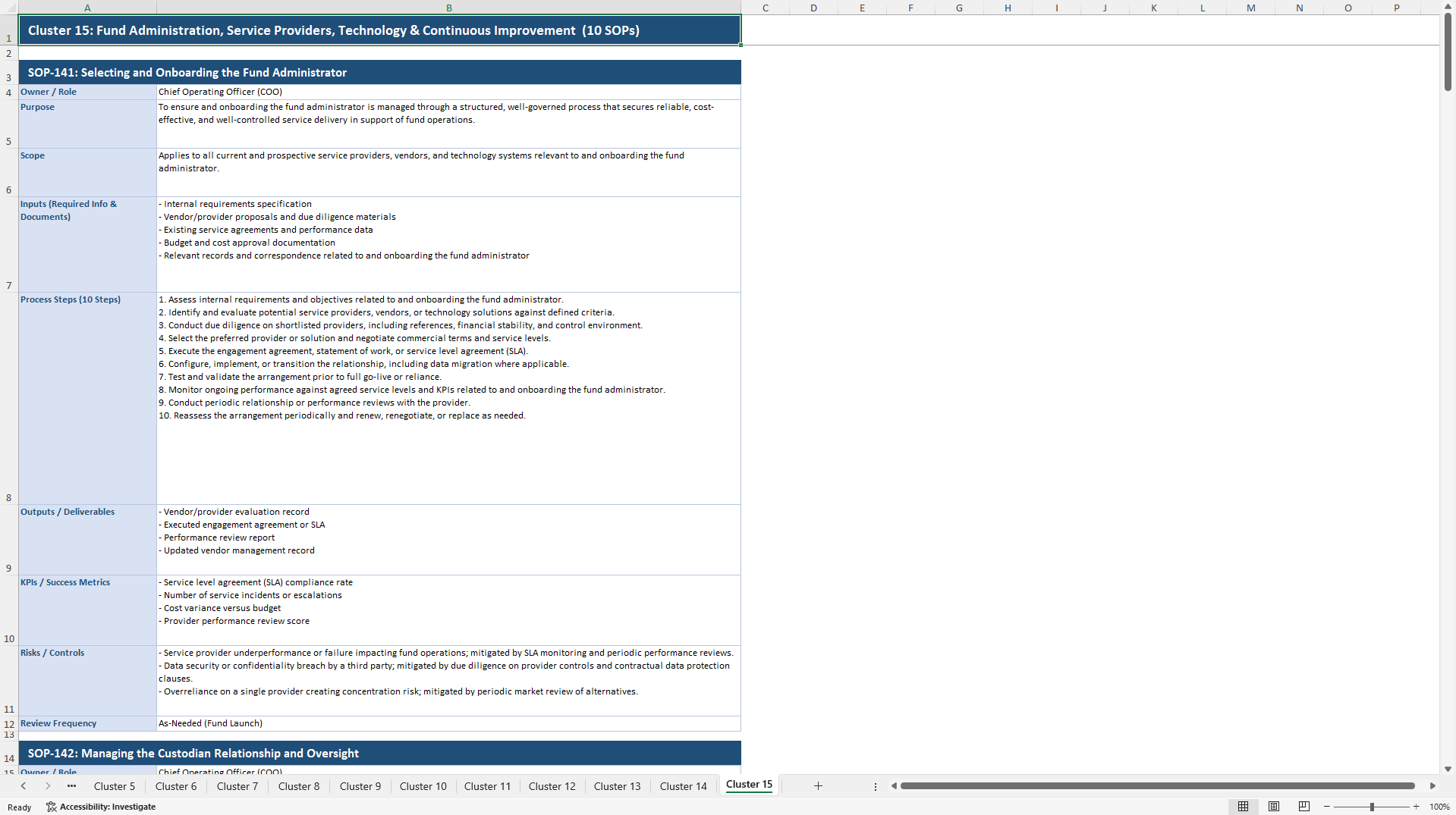 100+ Fund Management SOPs (Excel template (XLSX)) Preview Image
