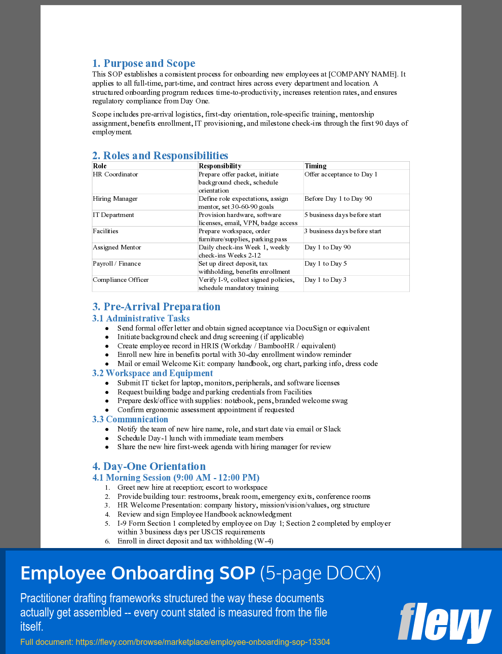 Employee Onboarding SOP (5-page Word document) Preview Image