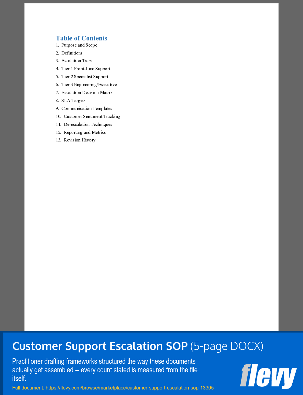 Customer Support Escalation SOP (5-page Word document) Preview Image