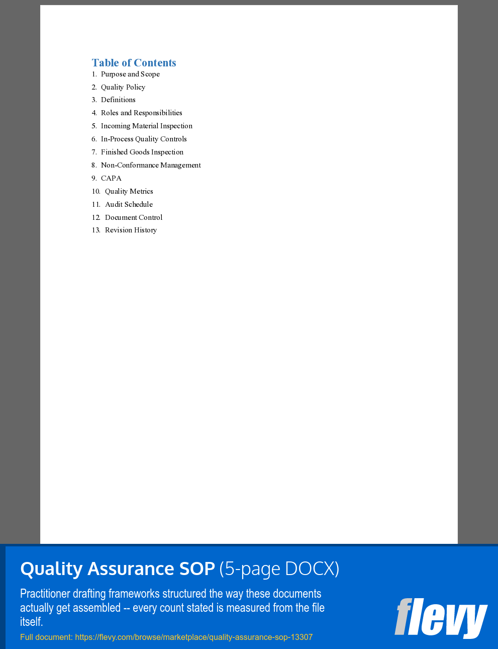 Quality Assurance SOP (5-page Word document) Preview Image